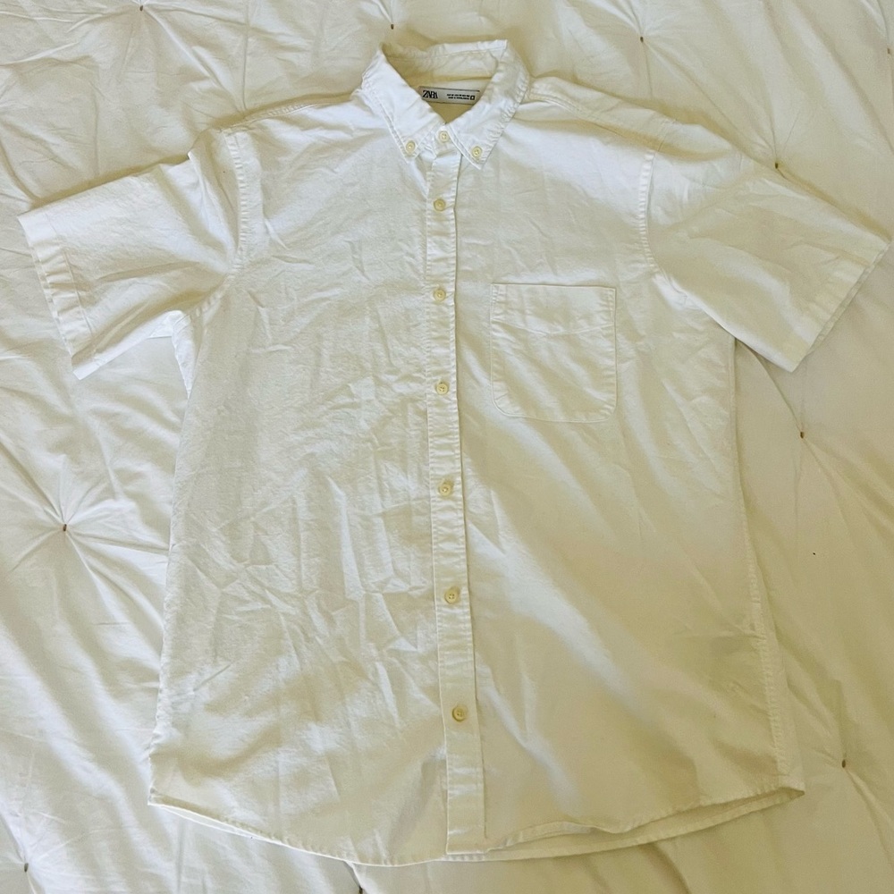 White Short-Sleeve Button-Down Shirt